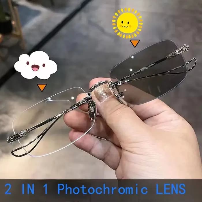 Lunettes photochromiques Anti-Radiation sans cadre pour femmes et hommes, lunettes rectangulaires de
