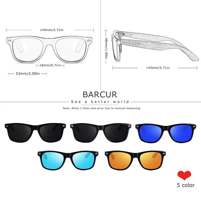 BARCUR haute qualité noir noyer lunettes de soleil Anti-reflet hommes femmes miroir lunettes de sole