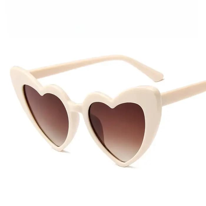 Lunettes de soleil tendance en forme de cœur blanc pour femme – Monture cœur d'amour, mignonnes, idé