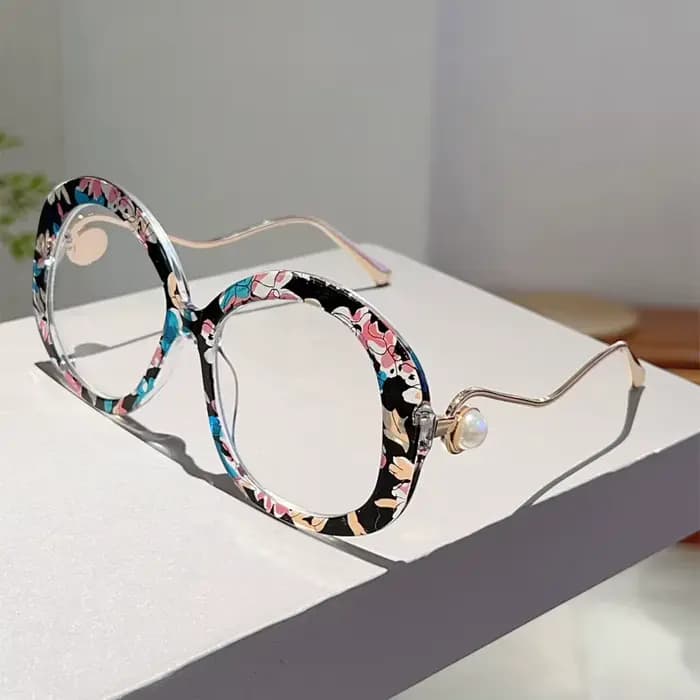 KAMMPT Vintage lunettes rondes avec perles femmes Chic surdimensionné bleu lumière bloquant montures