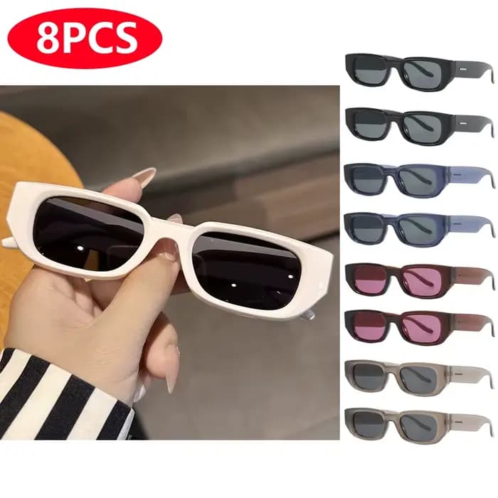 8 pièces mode rétro résistant aux UV lunettes de soleil femmes lunettes de soleil rectangulaires ens