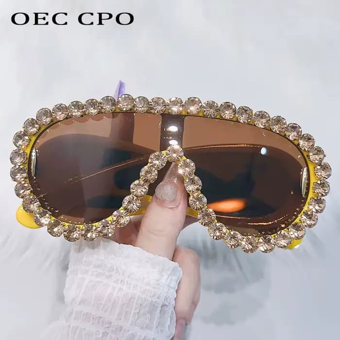 Diamants brillants Y2K lunettes de soleil femmes luxe surdimensionné une pièce lunettes de soleil lu