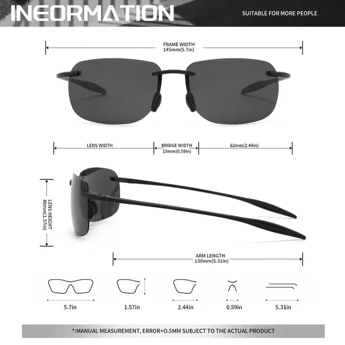 Lunettes de soleil aviateur polarisées sans cadre TR90 ultra légères 11 g – Flexibles et confortable