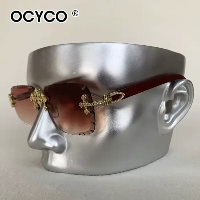 Lunettes de soleil carrées sans bords pour hommes, marque de luxe, verres de coupe Vintage, lunettes