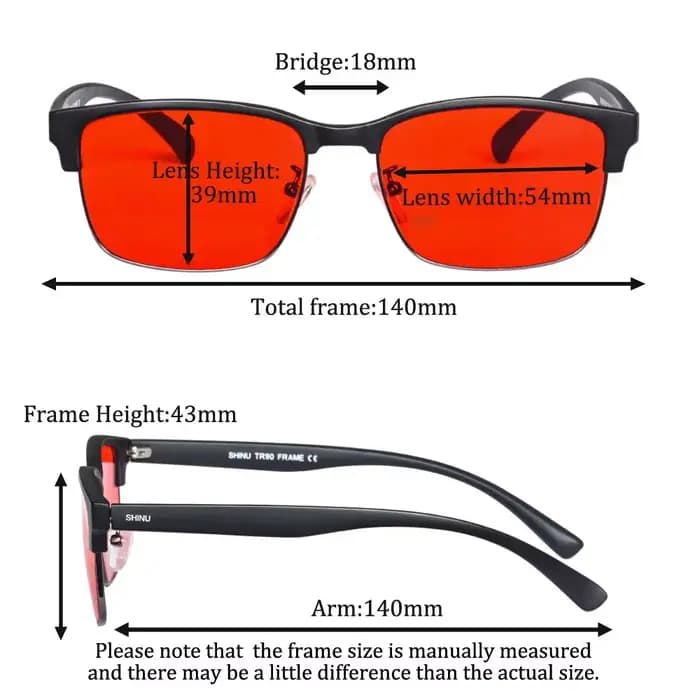 SHINU lunettes à lentilles rouges hommes meilleur sommeil lentille rouge lumière bleue bloquant les