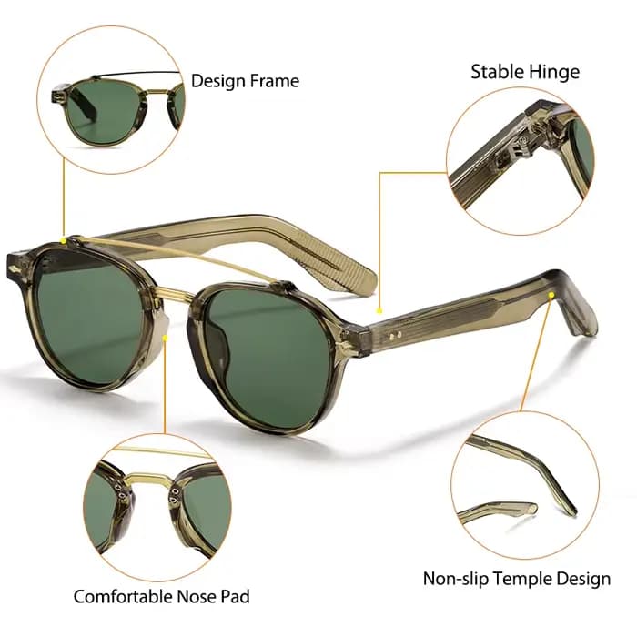 CATERSIDE Nouvelles Lunettes de Soleil RétroPilot pour Hommes, Design Classique à Double Pont, Lunet
