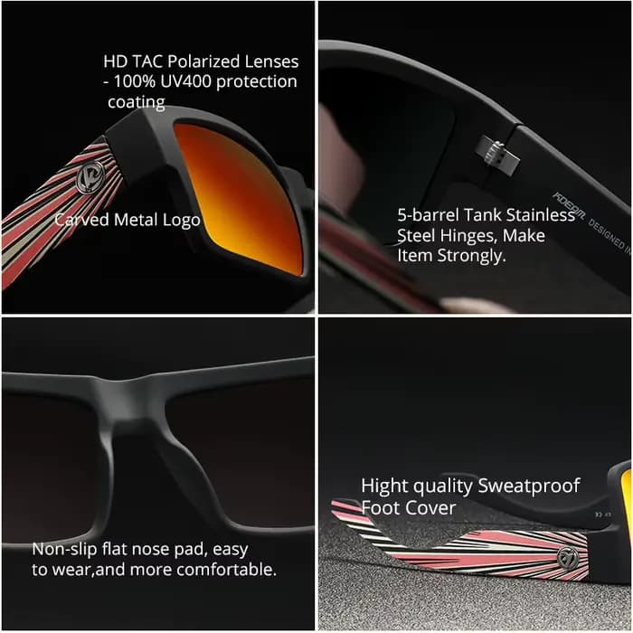 KDEAM toutes les lunettes de soleil polarisées noires unisexe lentille polarisante de forme carrée l