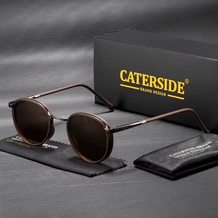 Caterside – lunettes de soleil polarisées rondes Vintage pour hommes et femmes, monture métallique,