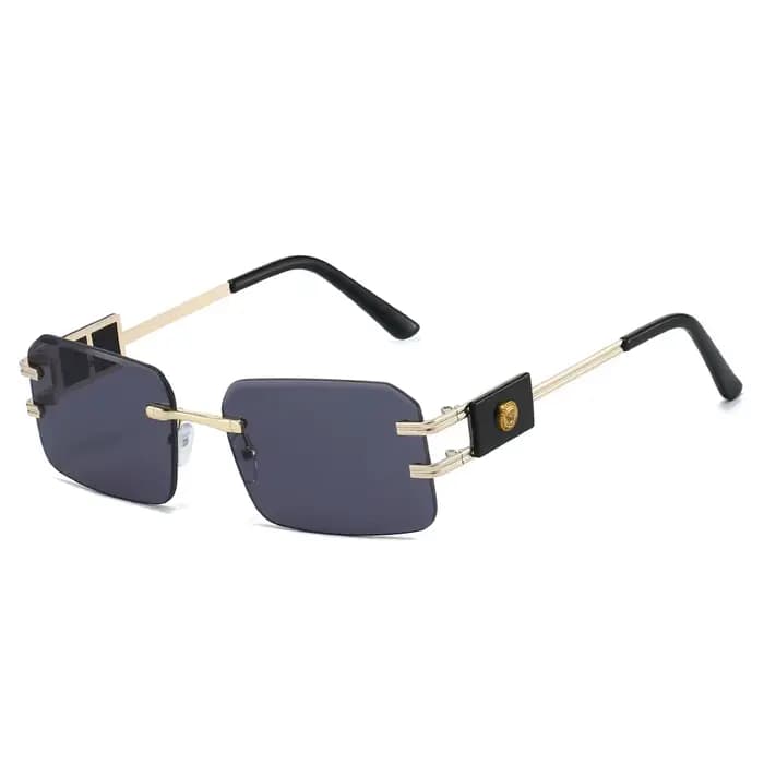 Lunettes de soleil carrées sans cadre à la mode avec décoration de tête de Lion pour hommes et femme