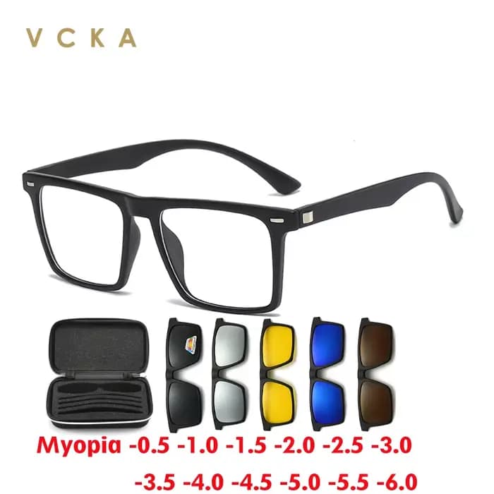 VCKA-Lunettes de soleil carrées polarisées pour hommes et femmes, lunettes de myopie, clip magnétiqu