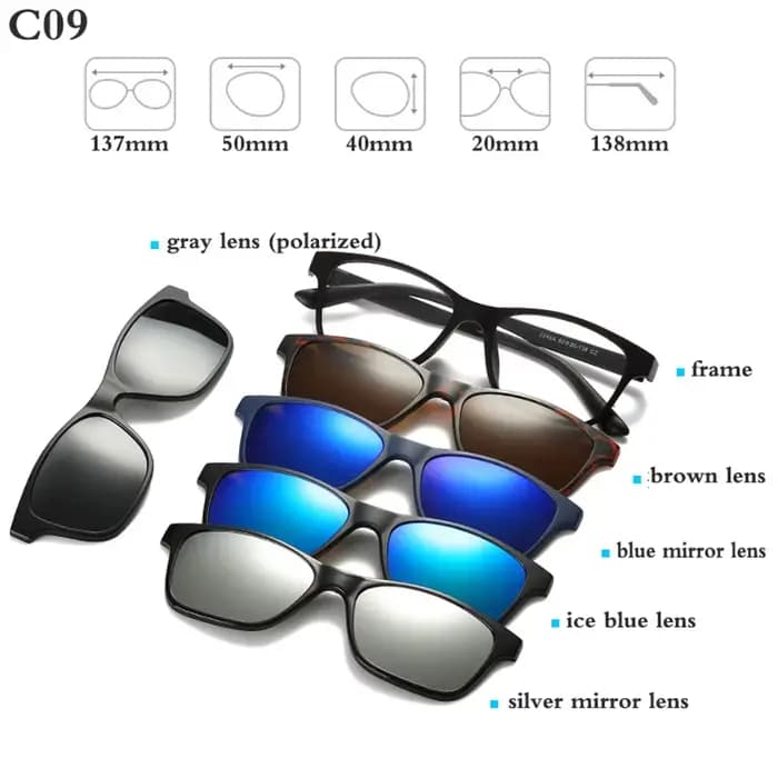 Monture de lunettes optiques de mode hommes femmes avec 5 clips sur lunettes de soleil lunettes magn