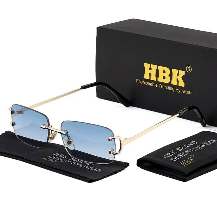 HBK-Petites lunettes de soleil rétro sans monture pour hommes et femmes, rectangulaires en métal, mo