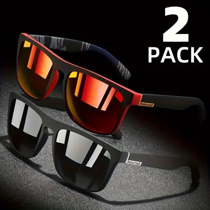 Lunettes de soleil polarisées carrées, 2 pièces, Anti-éblouissement, pour fête d'été, vacances, voya