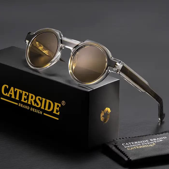Lunettes de soleil rondes vintage CATERSIDE pour hommes, monture PC, branches avec insert central, m