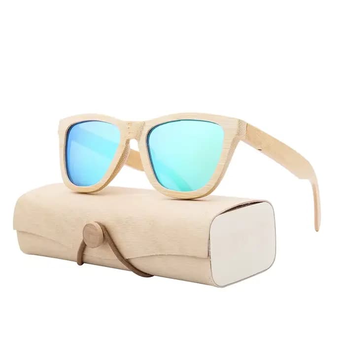Lunettes de soleil en bambou naturel avec étui pour hommes et femmes, lunettes de soleil polarisante