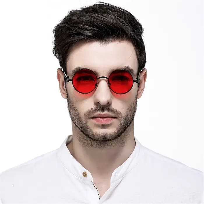 VIVIBEE Lunettes de soleil vintage steampunk rouges pour hommes, lunettes rondes punk en alliage mét