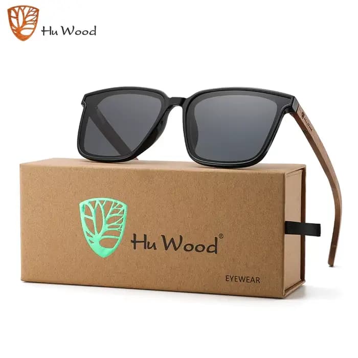 Hu bois carré hommes femmes lunettes de soleil polarisées lunettes de soleil lentilles bleues jambes