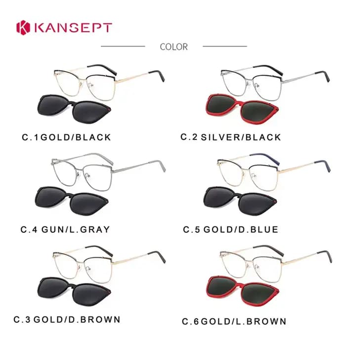 KANSEPT femmes métal 2 en 1 nouveau Style magnétique polarisant lunettes de soleil ensemble de clips
