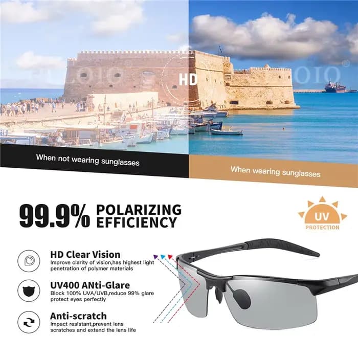 CLLOIO aluminium photochromique lunettes de soleil hommes polarisées jour nuit conduite caméléon lun