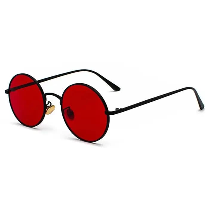 Lunettes de soleil rondes en métal doré pour hommes et femmes, style rétro, verres rouges, unisexe,