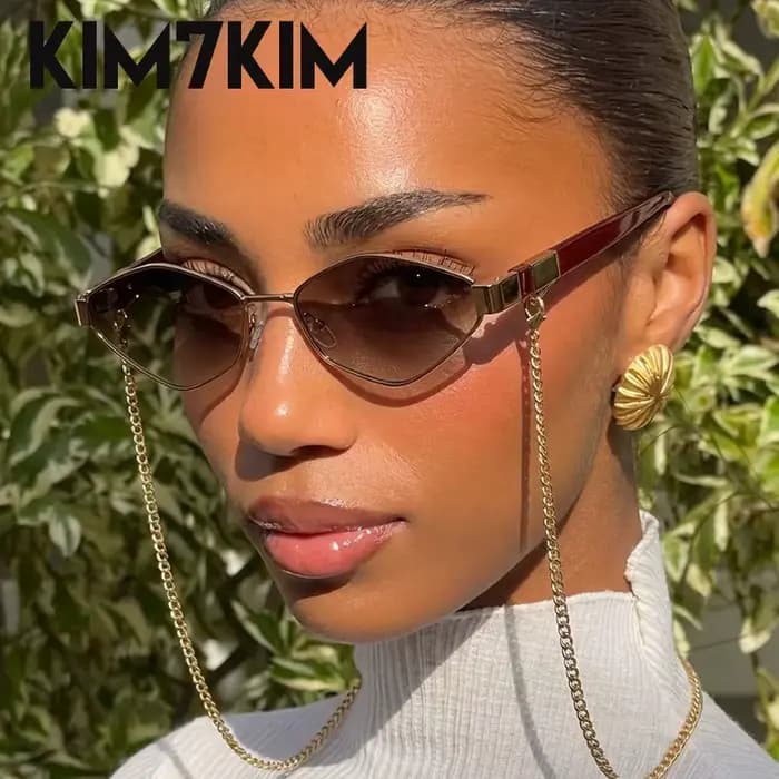 Petit Cadre Hexagonale lunettes de Soleil Femmes Avec Chaîne 2026 De Luxe Marque Vintage Punk Polygo