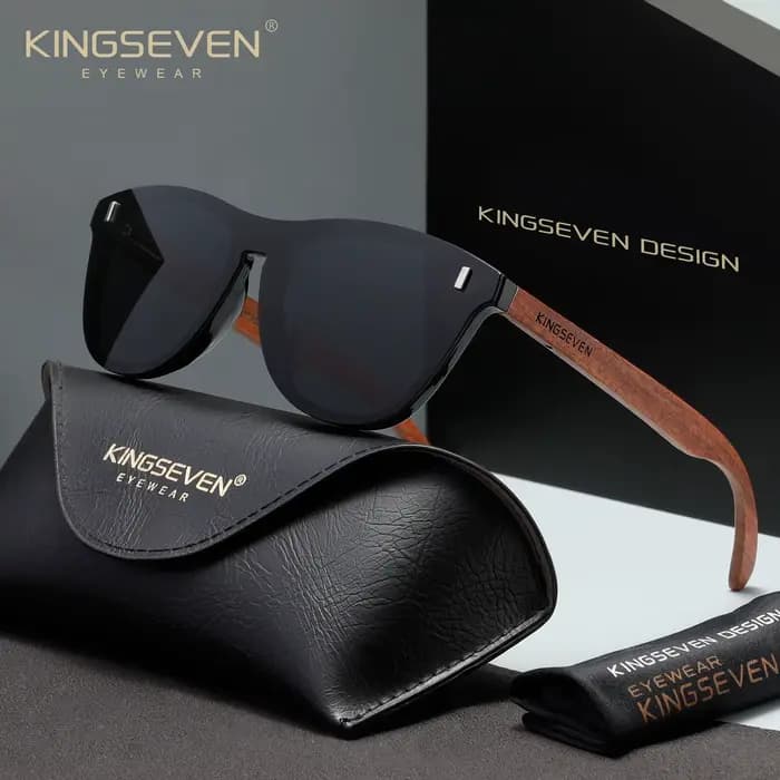 Lunettes de soleil rétro en bois KINGSEVEN pour hommes, décontractées, polarisées, sans monture, pou