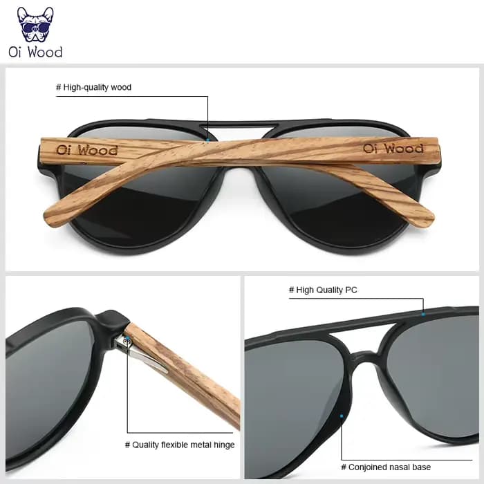 Oi bois lunettes de soleil pour femmes hommes lunettes de soleil en bois polarisées UV400 haute qual