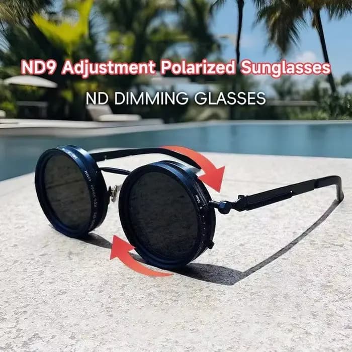 Lunettes de soleil rondes polarisées hommes ND9 lunettes de soleil à gradation réglable femmes rétro