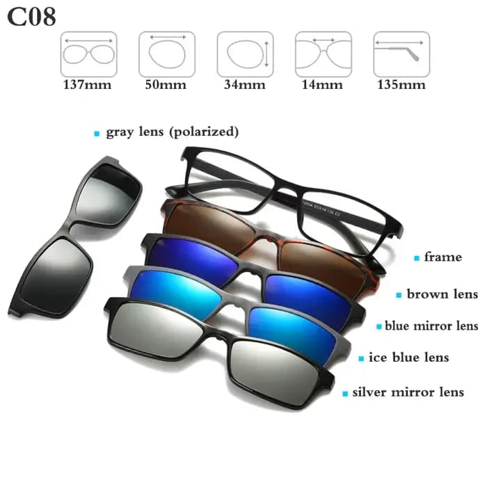 Monture de lunettes optiques de mode hommes femmes avec 5 clips sur lunettes de soleil lunettes magn