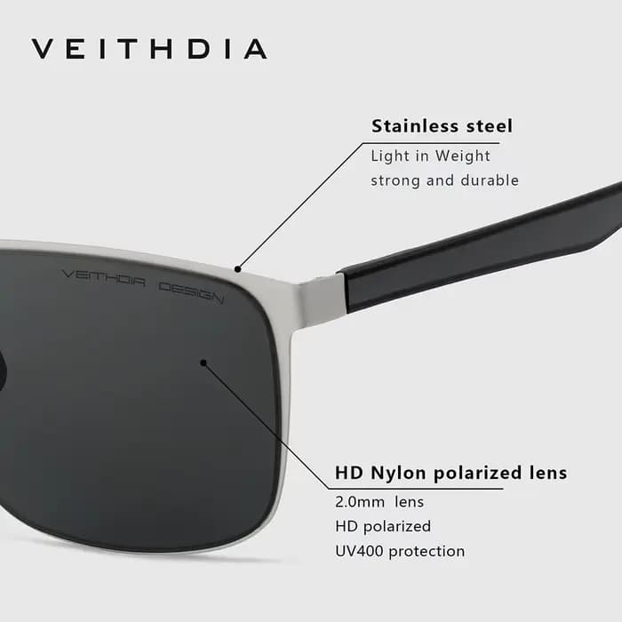 Lunettes de soleil vintage de marque VEITHDIA pour hommes et femmes, en acier inoxydable, verres en