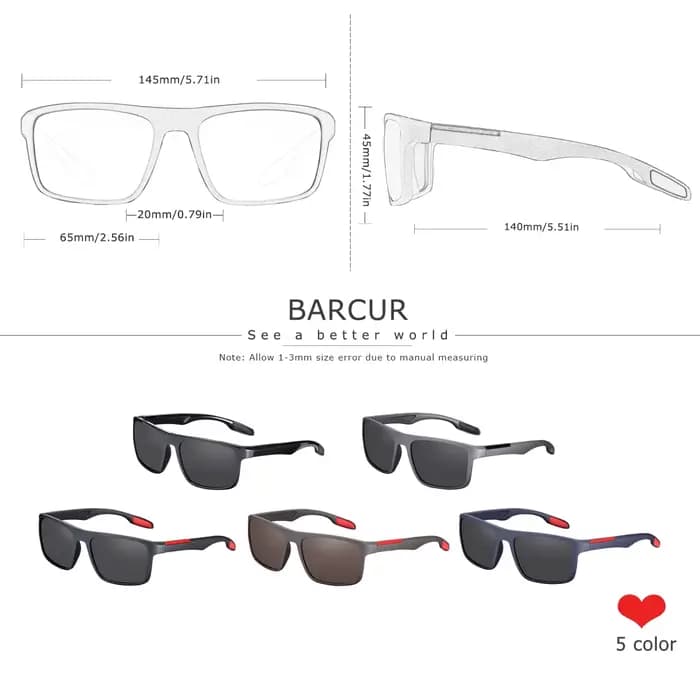 BARCUR mode TR90 hommes lunettes de soleil robuste Durable cadre rectangulaire Cool Sports de plein