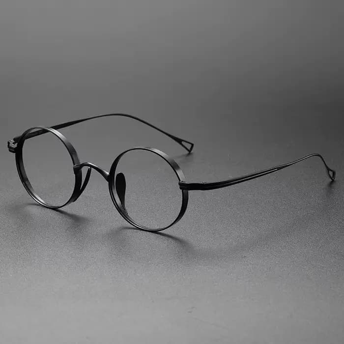 Lunettes minimalistes japonaises, monture ronde semi-titane Featherlight avec filtrage de la lumière