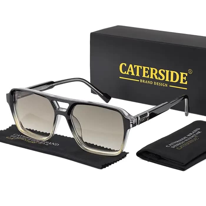 Lunettes de soleil rétro punk CATERSIDE pour hommes, monture carrée, dessus plat, double pont, lunet