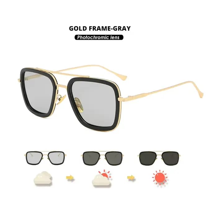 Top qualité Tony Stark carré lunettes de soleil photochromique polarisé hommes lunettes Steampunk lu