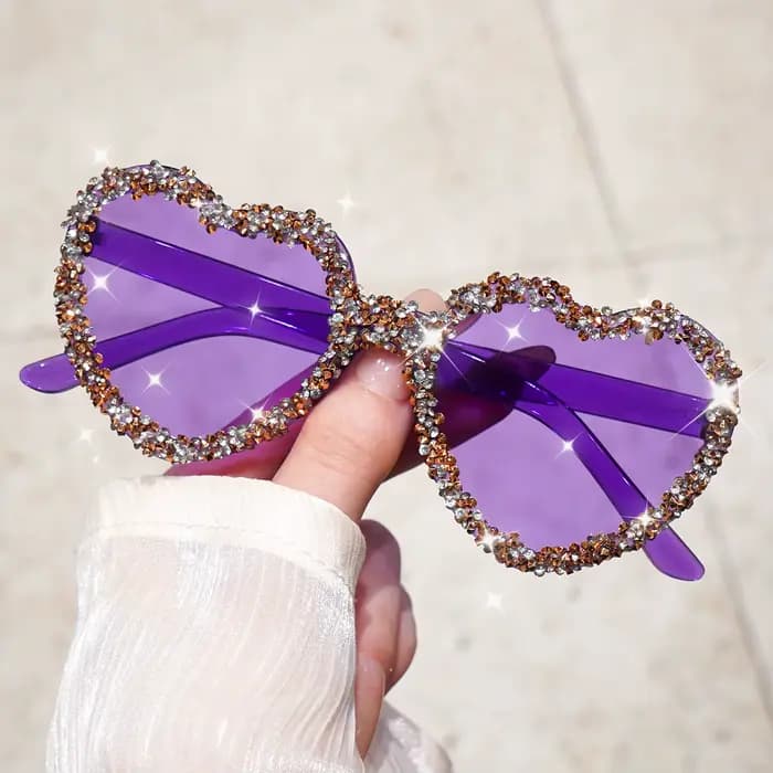 Lunettes de soleil en forme de cœur pour femmes, scintillantes, surdimensionnées, tendance, pour fes