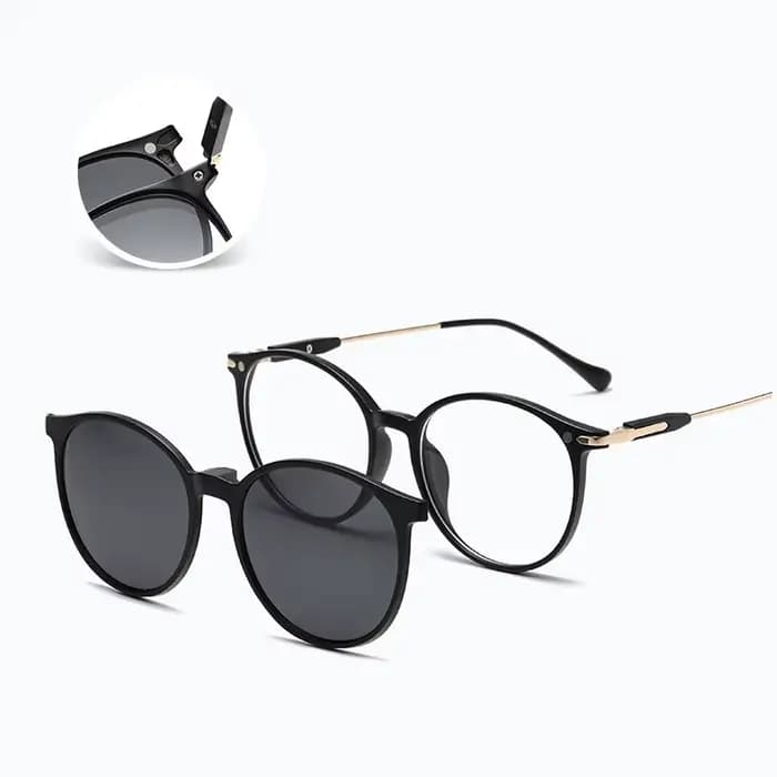 Lunettes de soleil à clip polarisées noires pour femmes, monture myopie TR90, aspiration magnétique,