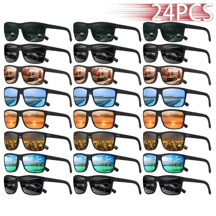 24 pièces Lunettes de soleil carrées tendance pour hommes et femmes, lunettes de soleil de marque de