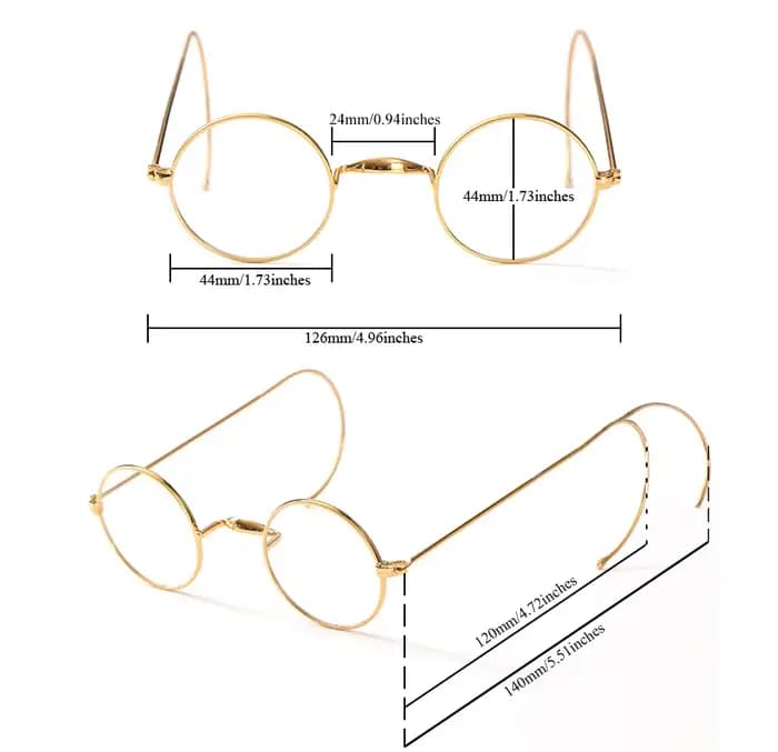 Lunettes rondes vintage de 44 mm avec monture en fil doré sans plaquettes de nez, monture optique av