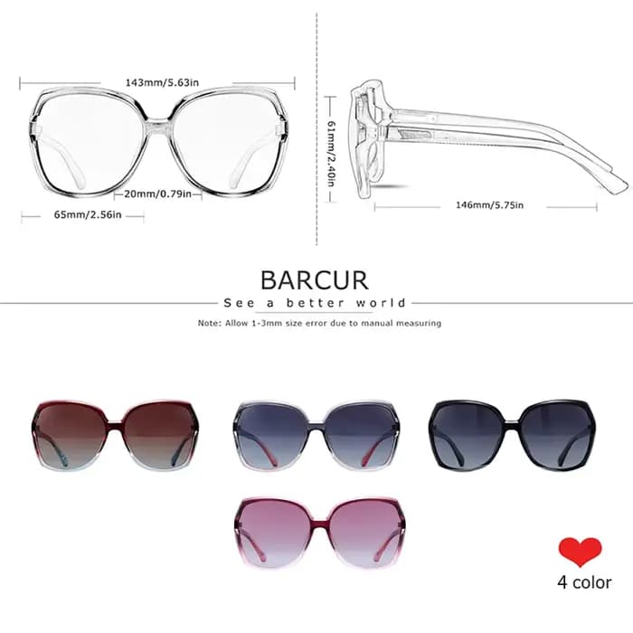 BARCUR – lunettes de soleil polarisées surdimensionnées pour femmes, verres dégradés pour dames, Pro
