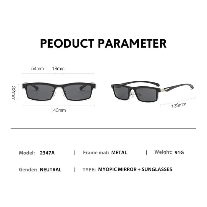 VCKA demi-monture lunettes de soleil polarisées myopie 6 In1 alliage hommes femmes pince magnétique