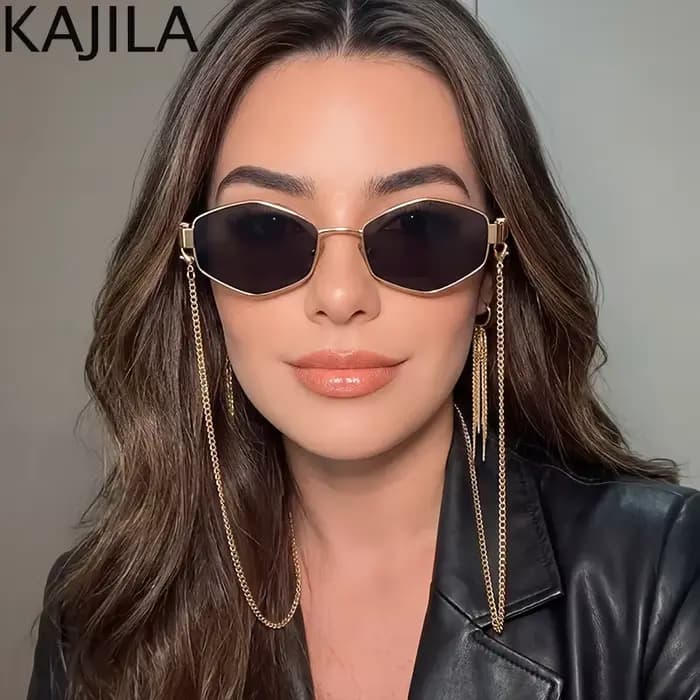 Lunettes De soleil hexagonales à petite monture pour femmes, Sexy, avec chaîne, marque De luxe De st