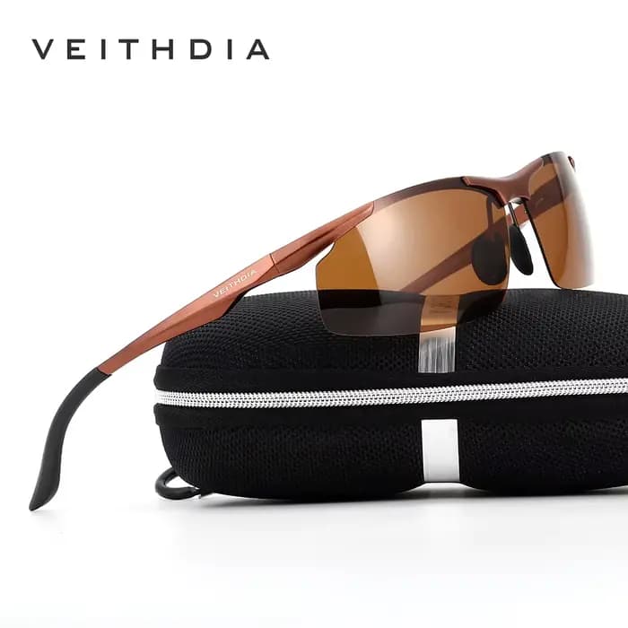 Lunettes de soleil de marque VEITHDIA en aluminium pour hommes, verres polarisés UV400, sans monture