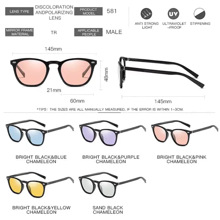 Lunettes de soleil polarisées photochromiques ChimShades pour hommes et femmes, UV400, lunettes de c