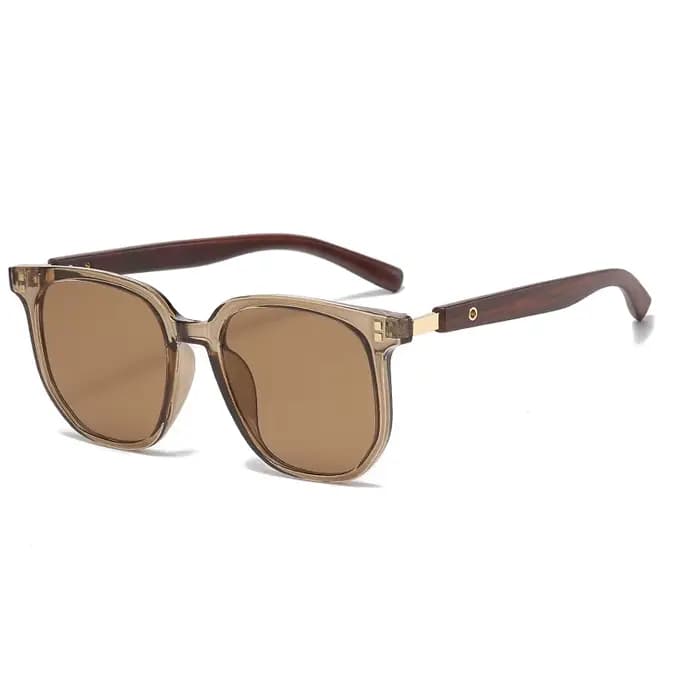 Lunettes de soleil classiques marron, monture carrée esthétique vintage, verres dégradés, texture bo