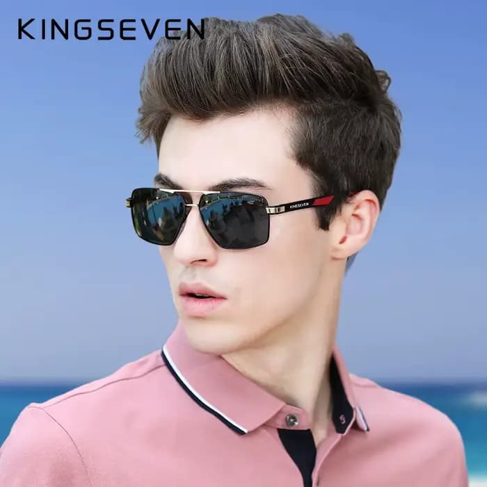 Lunettes de soleil polarisées KINGSEVEN pour homme, monture en aluminium, branches rouges design, ve