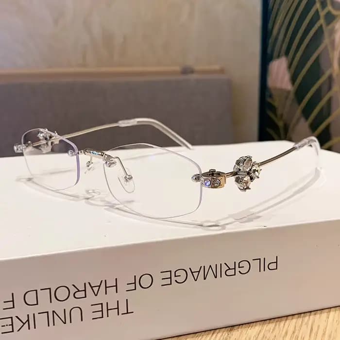 Lunettes de soleil ovales de luxe exquises sans monture, avec diamants, protection UV400, pour femme