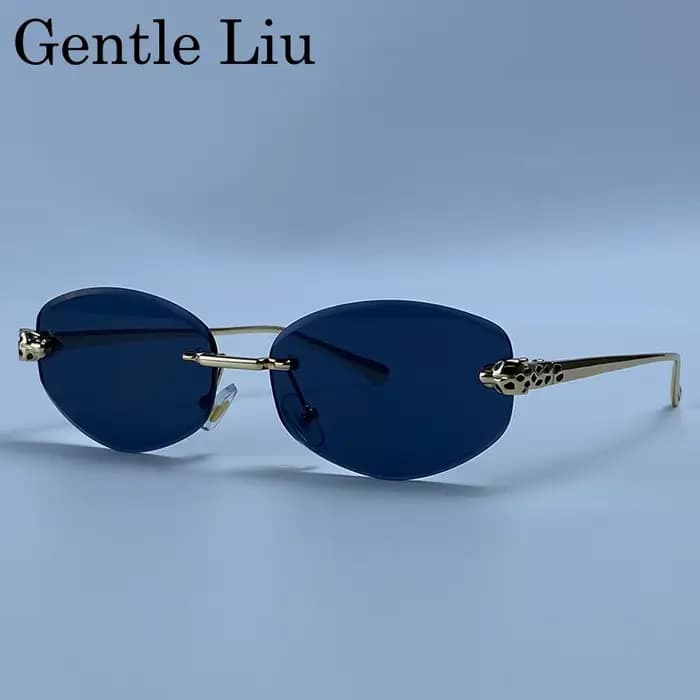 Sans monture Leopard Head lunettes de Soleil Hommes De Luxe Designer Vintage Petit Ovale Lunettes de