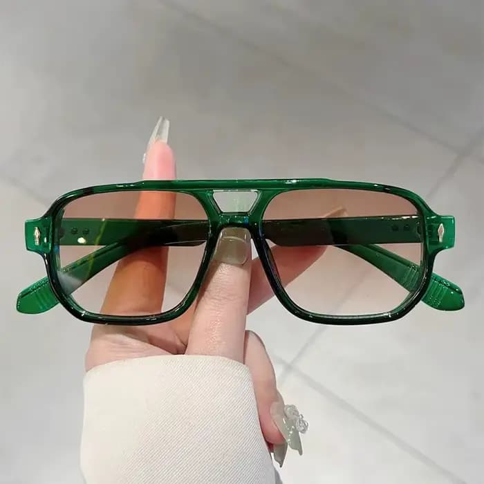 Vintage Double ponts hommes lunettes de soleil carrées mode vert océan lentille UV400 lunettes femme