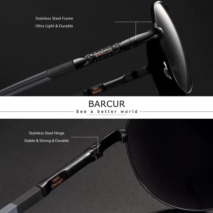 BARCUR – lunettes De soleil polarisées pour hommes et femmes, Protection UV400, pour la conduite
