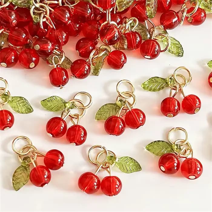 Breloques en verre 3D cerise rouge acrylique, pendentifs de fruits pour bricolage, boucles d'oreille